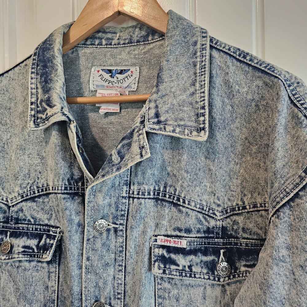 Vintage Denim Jacket Womens Large Blue Acid Wash Retro Glam Rock Oversized Punk - Picture 4 of 10